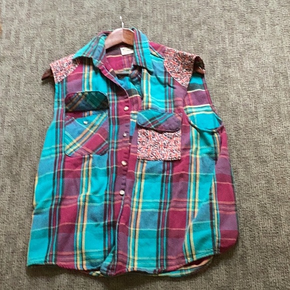 Vintage90s Rolling Stones tongue flannel vest - Picture 2 of 8